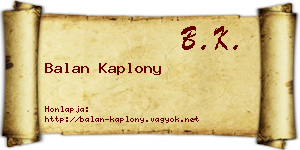 Balan Kaplony névjegykártya